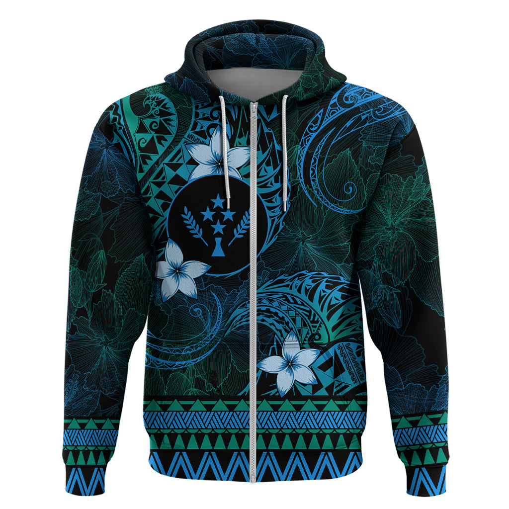 FSM Kosrae State Zip Hoodie Tribal Pattern Ocean Version LT01 Zip Hoodie Blue - Polynesian Pride