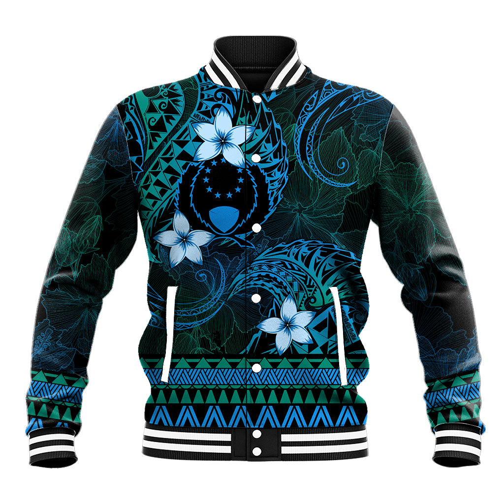 FSM Pohnpei State Baseball Jacket Tribal Pattern Ocean Version LT01 Unisex Blue - Polynesian Pride