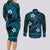 FSM Pohnpei State Couples Matching Long Sleeve Bodycon Dress and Long Sleeve Button Shirt Tribal Pattern Ocean Version LT01 - Polynesian Pride