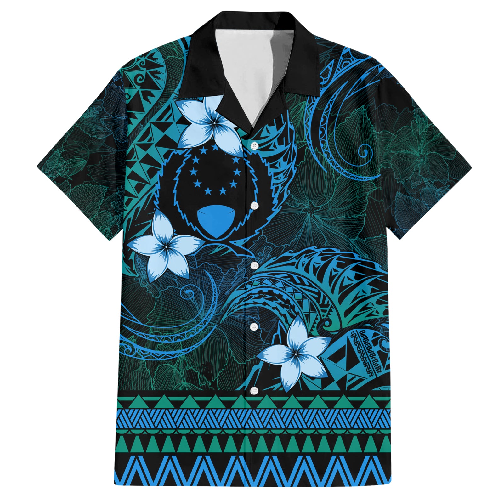 FSM Pohnpei State Hawaiian Shirt Tribal Pattern Ocean Version LT01 Blue - Polynesian Pride