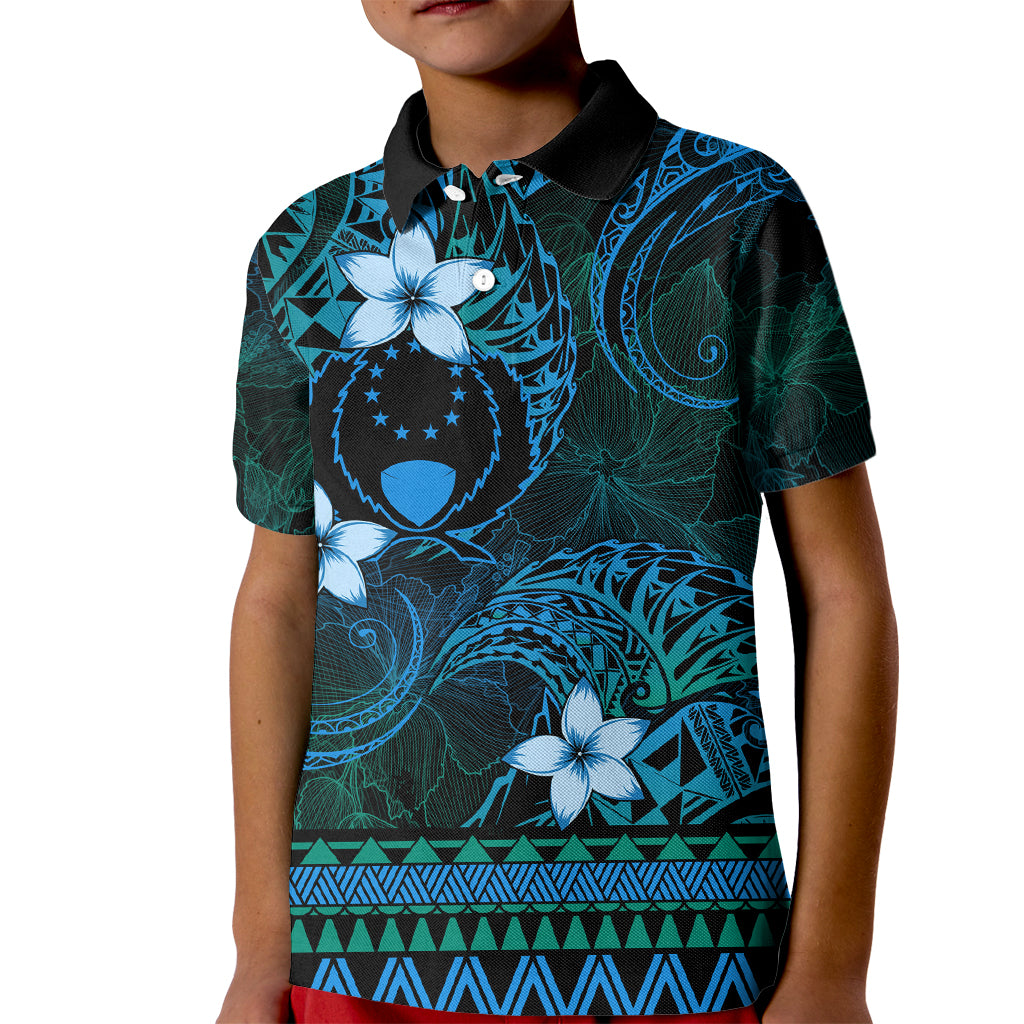 FSM Pohnpei State Kid Polo Shirt Tribal Pattern Ocean Version LT01 Kid Blue - Polynesian Pride