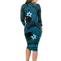 FSM Pohnpei State Long Sleeve Bodycon Dress Tribal Pattern Ocean Version LT01 - Polynesian Pride