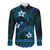 FSM Pohnpei State Long Sleeve Button Shirt Tribal Pattern Ocean Version LT01 Unisex Blue - Polynesian Pride