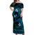 FSM Pohnpei State Off Shoulder Maxi Dress Tribal Pattern Ocean Version LT01 Women Blue - Polynesian Pride