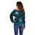 FSM Pohnpei State Off Shoulder Sweater Tribal Pattern Ocean Version LT01 - Polynesian Pride