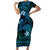 FSM Pohnpei State Short Sleeve Bodycon Dress Tribal Pattern Ocean Version LT01 Long Dress Blue - Polynesian Pride