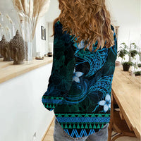 FSM Pohnpei State Women Casual Shirt Tribal Pattern Ocean Version LT01 - Polynesian Pride