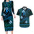 FSM Yap State Couples Matching Long Sleeve Bodycon Dress and Hawaiian Shirt Tribal Pattern Ocean Version LT01 Blue - Polynesian Pride