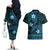 FSM Yap State Couples Matching Off The Shoulder Long Sleeve Dress and Hawaiian Shirt Tribal Pattern Ocean Version LT01 - Polynesian Pride