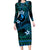 FSM Yap State Family Matching Long Sleeve Bodycon Dress and Hawaiian Shirt Tribal Pattern Ocean Version LT01 Mom's Dress Blue - Polynesian Pride