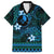 FSM Yap State Family Matching Off Shoulder Maxi Dress and Hawaiian Shirt Tribal Pattern Ocean Version LT01 Dad's Shirt - Short Sleeve Blue - Polynesian Pride
