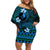 FSM Yap State Family Matching Off Shoulder Short Dress and Hawaiian Shirt Tribal Pattern Ocean Version LT01 Mom's Dress Blue - Polynesian Pride