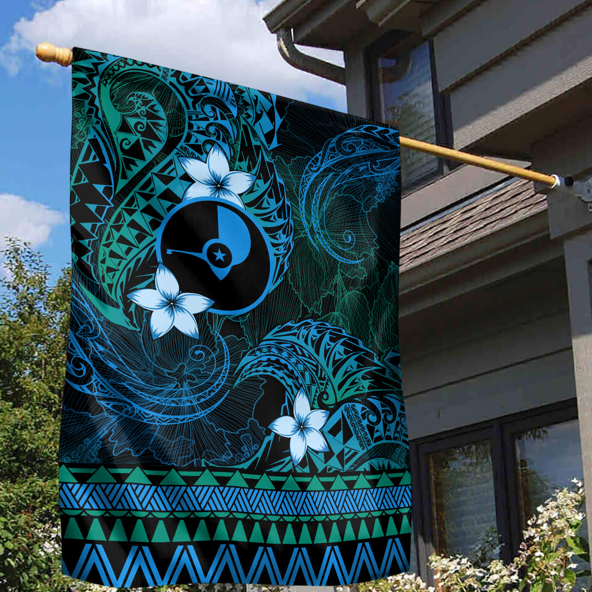 FSM Yap State Garden Flag Tribal Pattern Ocean Version