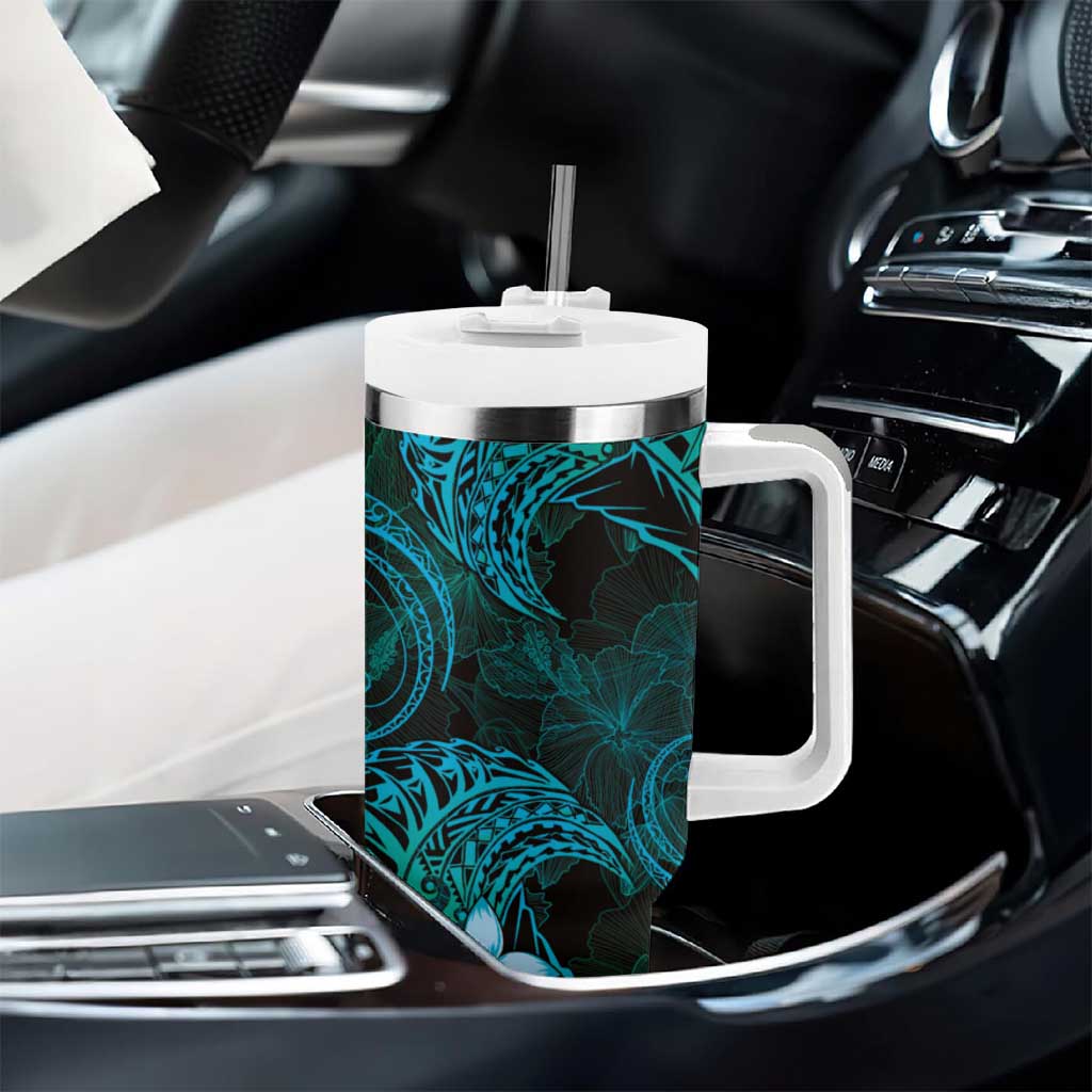 FSM Yap State Tumbler With Handle Tribal Pattern Ocean Version