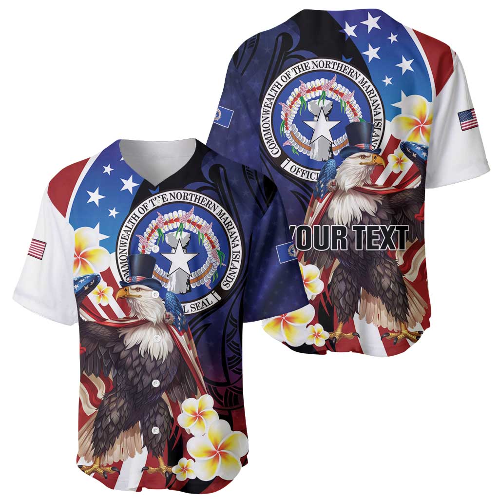 Personalized Northern Mariana Islands 4th of July Baseball Jersey Plumeria USA Eagle