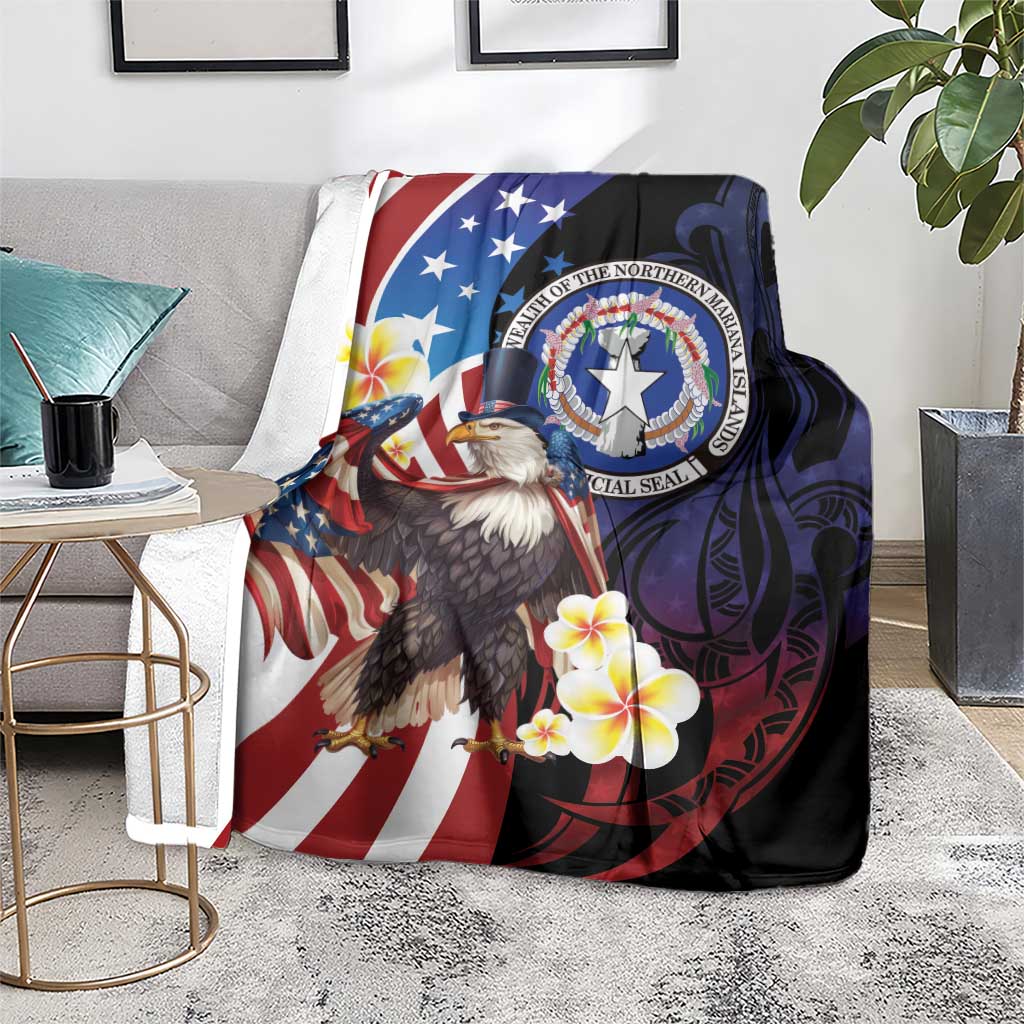Northern Mariana Islands 4th of July Blanket Plumeria USA Eagle