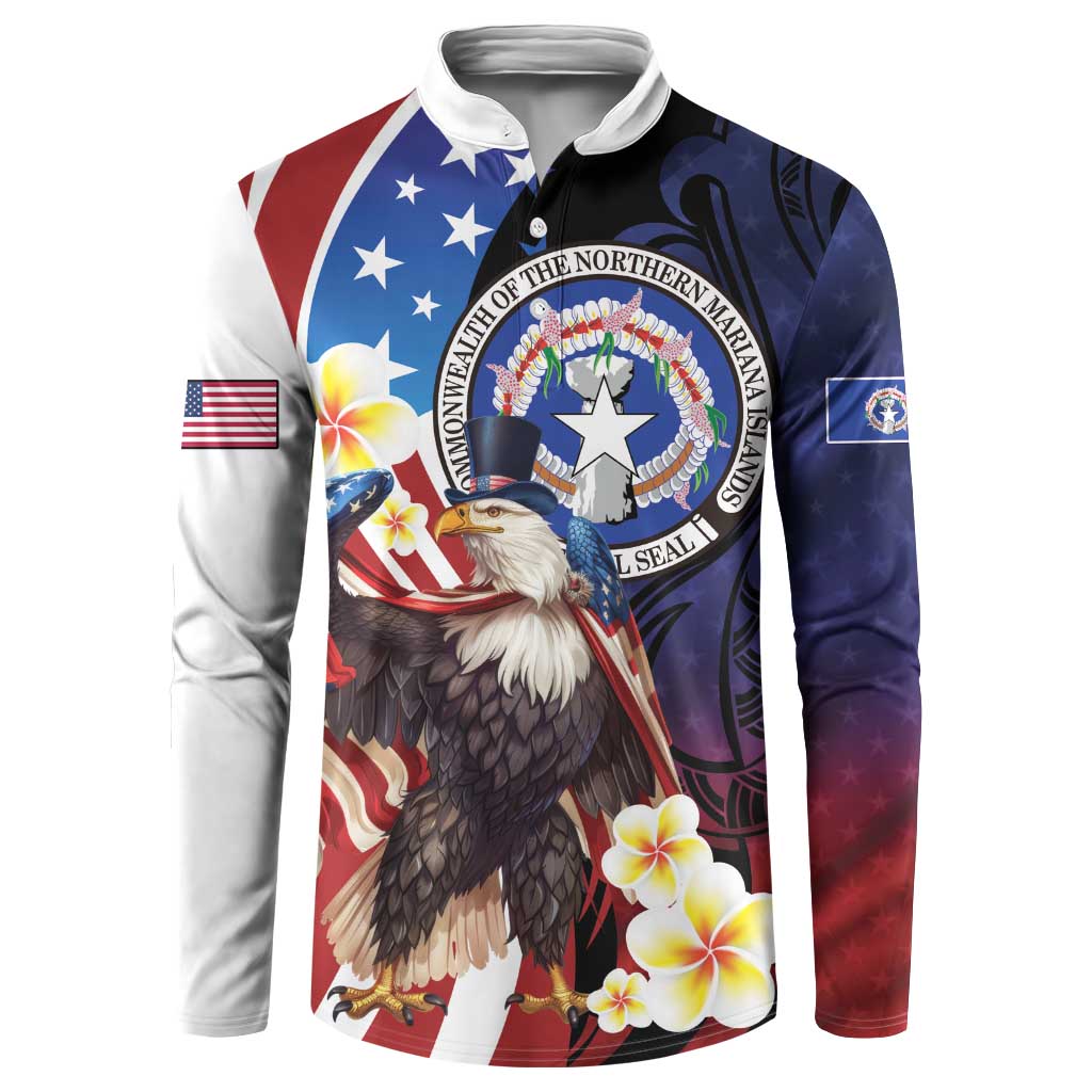 Personalized Northern Mariana Islands 4th of July Button Sweatshirt Plumeria USA Eagle