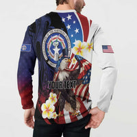 Personalized Northern Mariana Islands 4th of July Button Sweatshirt Plumeria USA Eagle