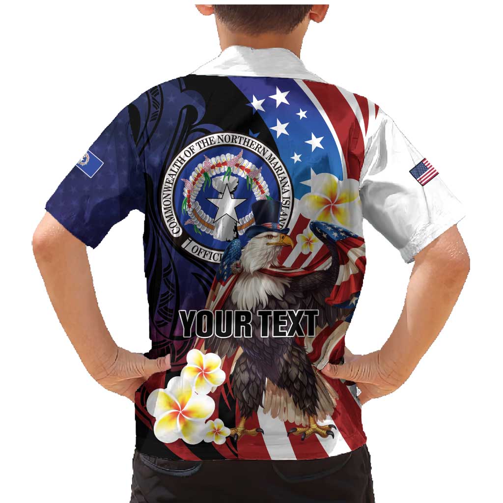 Personalized Northern Mariana Islands 4th of July Family Matching Mermaid Dress and Hawaiian Shirt Plumeria USA Eagle