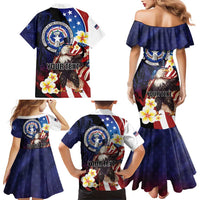 Personalized Northern Mariana Islands 4th of July Family Matching Mermaid Dress and Hawaiian Shirt Plumeria USA Eagle