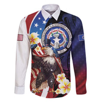 Personalized Northern Mariana Islands 4th of July Family Matching Off The Shoulder Long Sleeve Dress and Hawaiian Shirt Plumeria USA Eagle