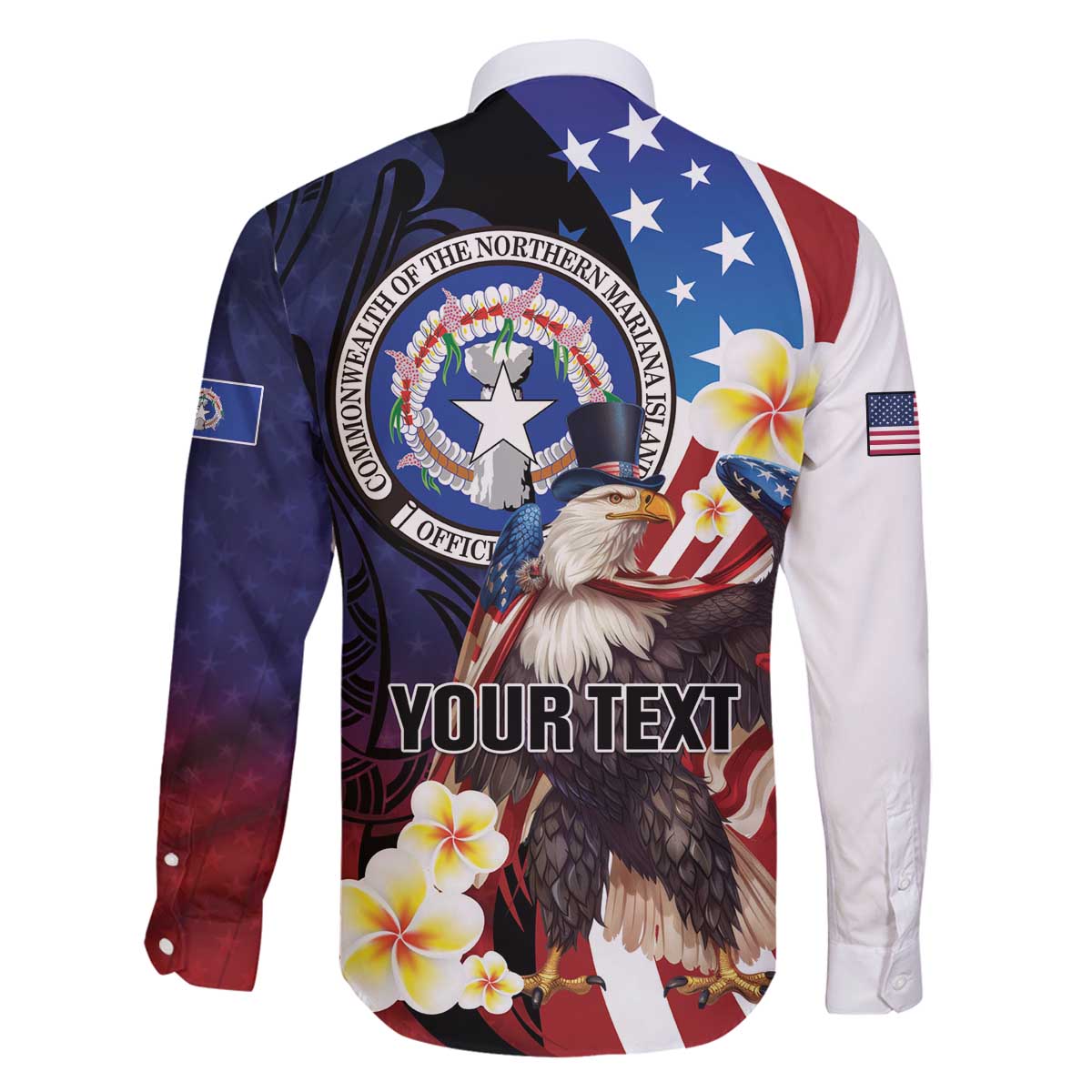 Personalized Northern Mariana Islands 4th of July Family Matching Off The Shoulder Long Sleeve Dress and Hawaiian Shirt Plumeria USA Eagle