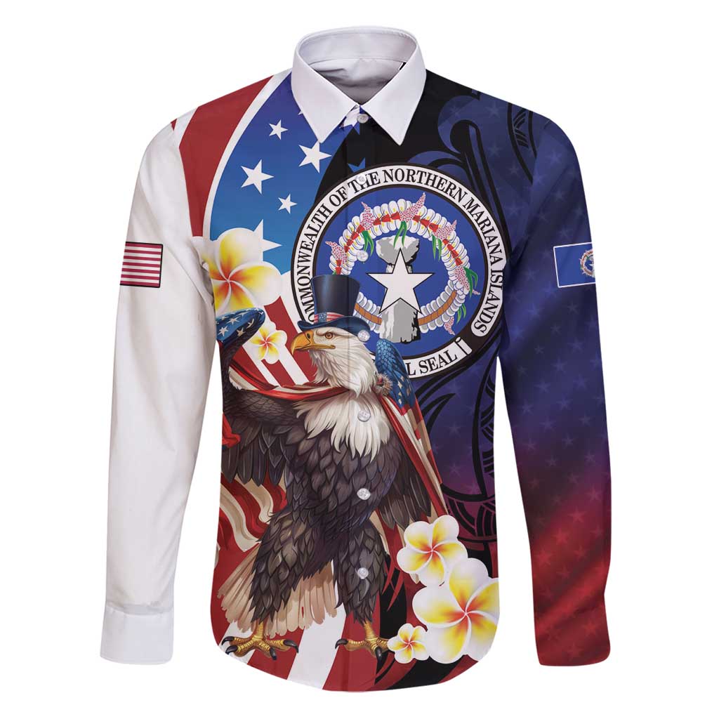 Personalized Northern Mariana Islands 4th of July Family Matching Puletasi and Hawaiian Shirt Plumeria USA Eagle