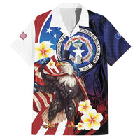 Personalized Northern Mariana Islands 4th of July Family Matching Short Sleeve Bodycon Dress and Hawaiian Shirt Plumeria USA Eagle