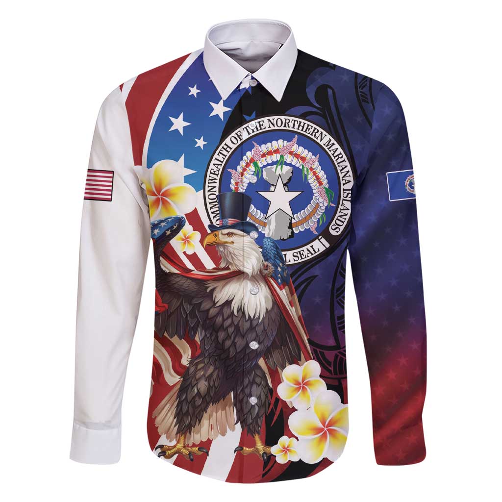 Personalized Northern Mariana Islands 4th of July Family Matching Short Sleeve Bodycon Dress and Hawaiian Shirt Plumeria USA Eagle