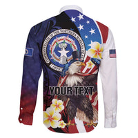 Personalized Northern Mariana Islands 4th of July Family Matching Short Sleeve Bodycon Dress and Hawaiian Shirt Plumeria USA Eagle