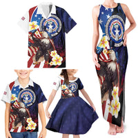 Personalized Northern Mariana Islands 4th of July Family Matching Tank Maxi Dress and Hawaiian Shirt Plumeria USA Eagle