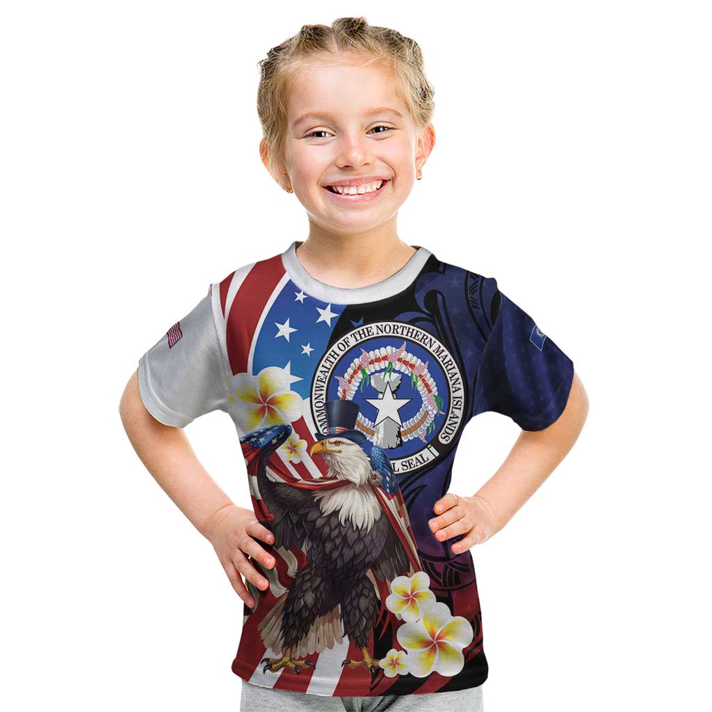 Personalized Northern Mariana Islands 4th of July Kid T Shirt Plumeria USA Eagle