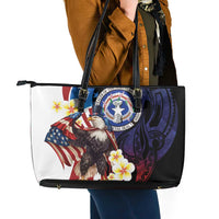 Northern Mariana Islands 4th of July Leather Tote Bag Plumeria USA Eagle