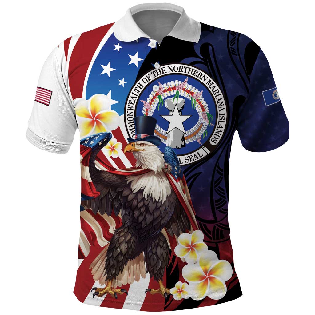 Personalized Northern Mariana Islands 4th of July Polo Shirt Plumeria USA Eagle