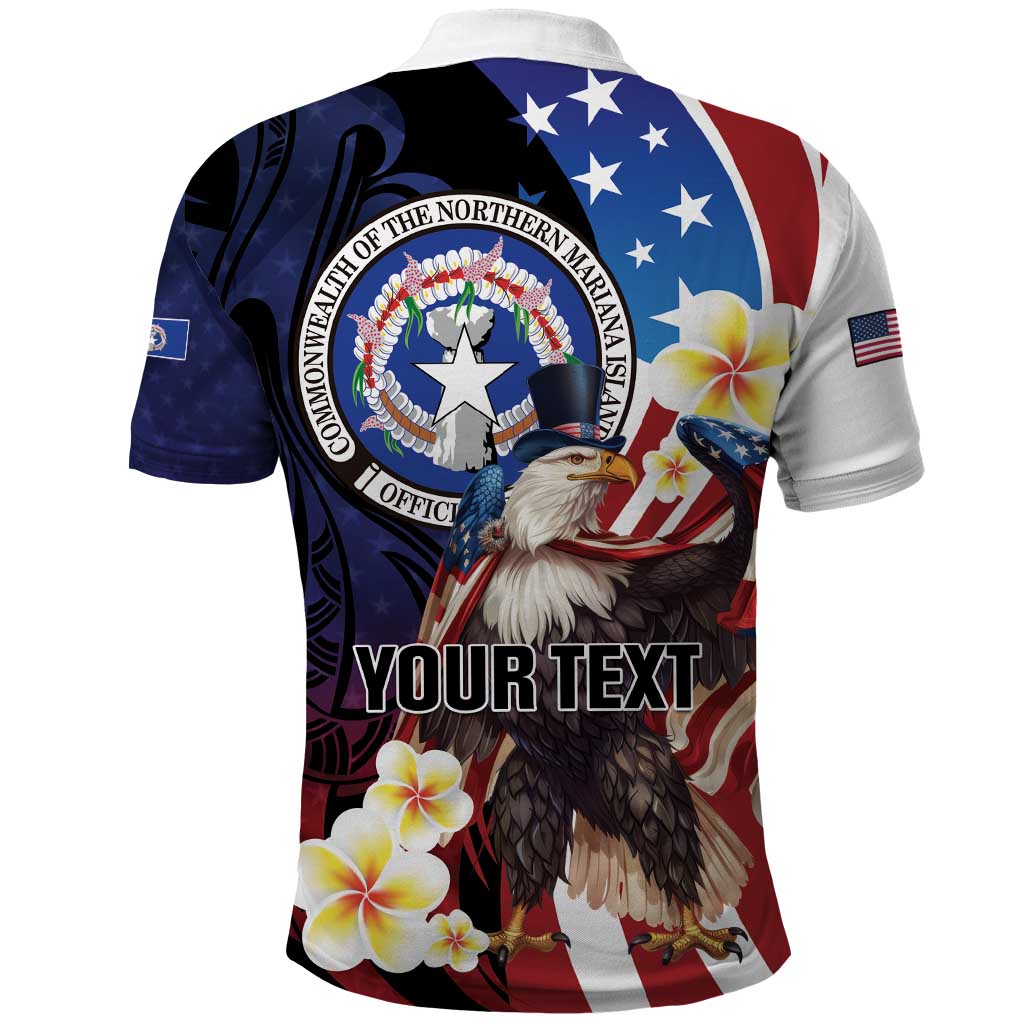 Personalized Northern Mariana Islands 4th of July Polo Shirt Plumeria USA Eagle