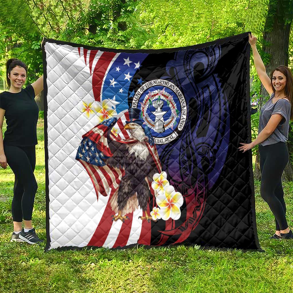 Northern Mariana Islands 4th of July Quilt Plumeria USA Eagle