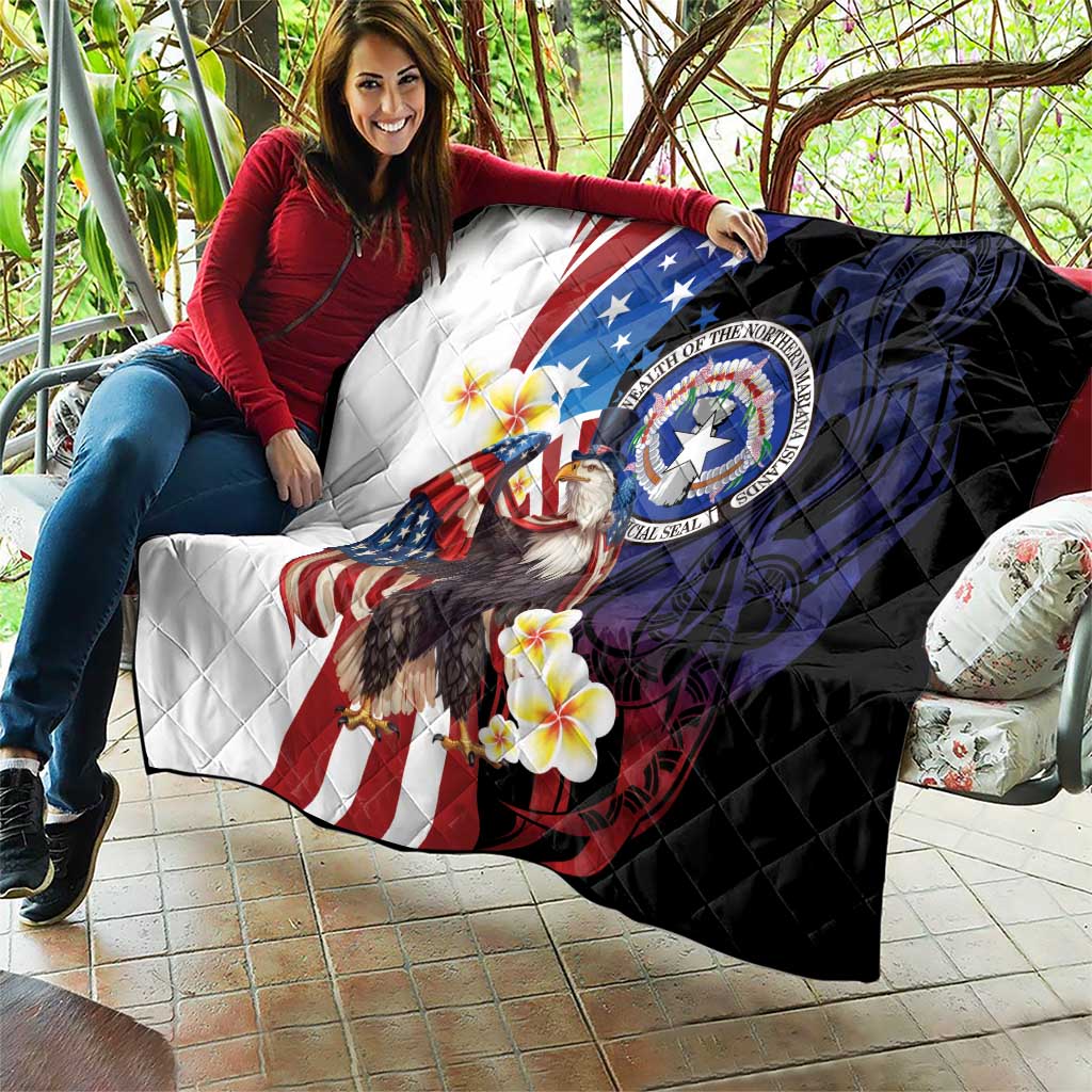 Northern Mariana Islands 4th of July Quilt Plumeria USA Eagle
