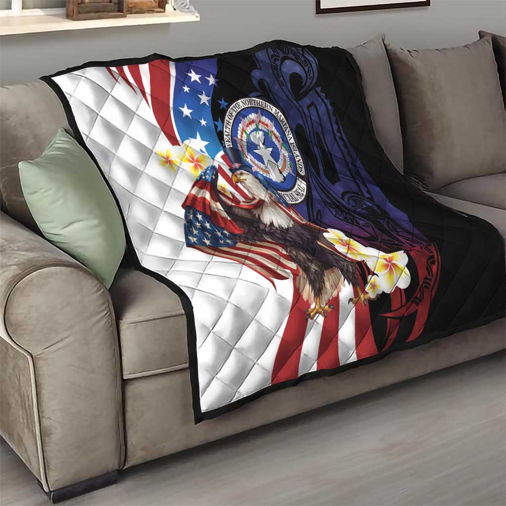 Northern Mariana Islands 4th of July Quilt Plumeria USA Eagle