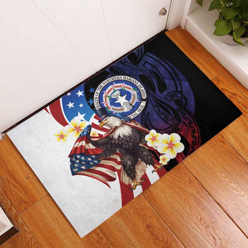 Northern Mariana Islands 4th of July Rubber Doormat Plumeria USA Eagle