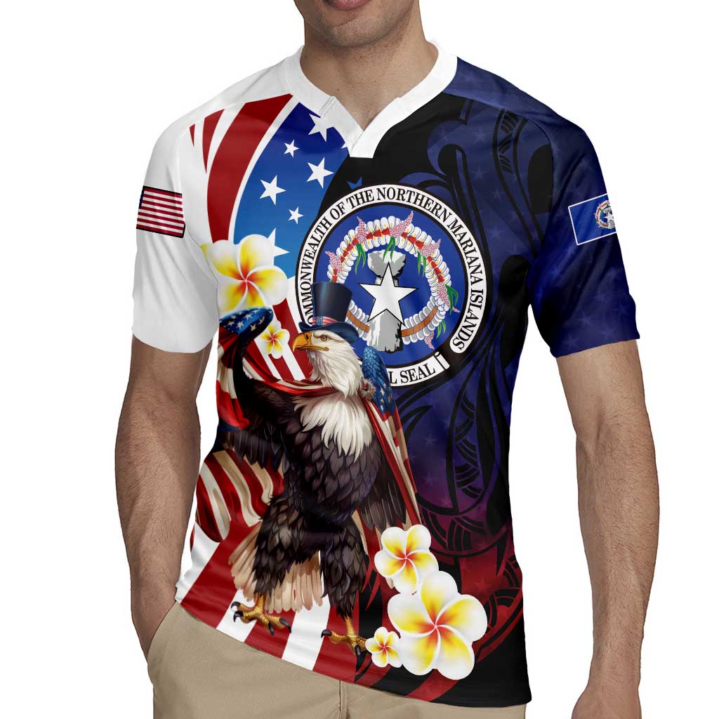 Personalized Northern Mariana Islands 4th of July Rugby Jersey Plumeria USA Eagle