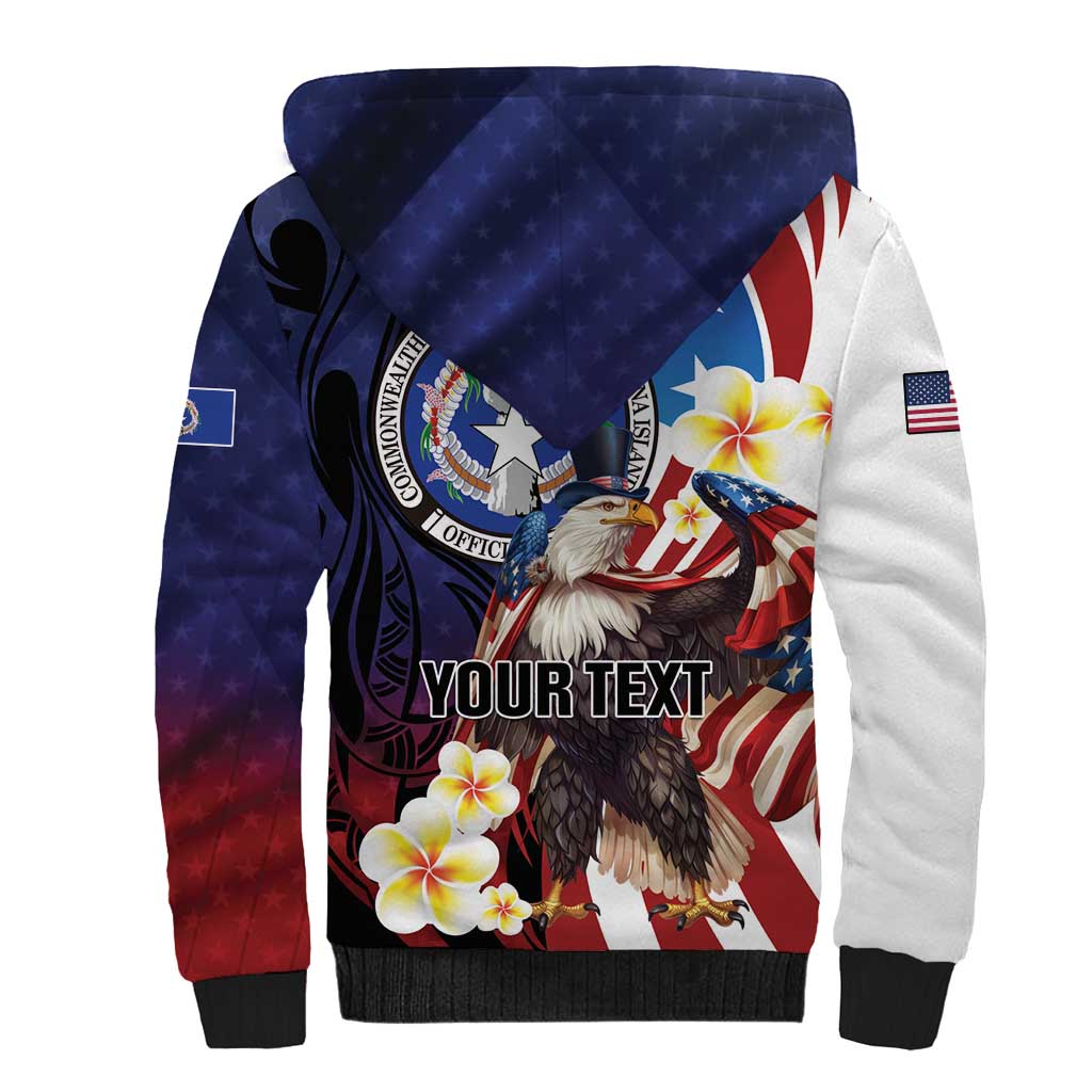 Personalized Northern Mariana Islands 4th of July Sherpa Hoodie Plumeria USA Eagle LT01 - Polynesian Pride