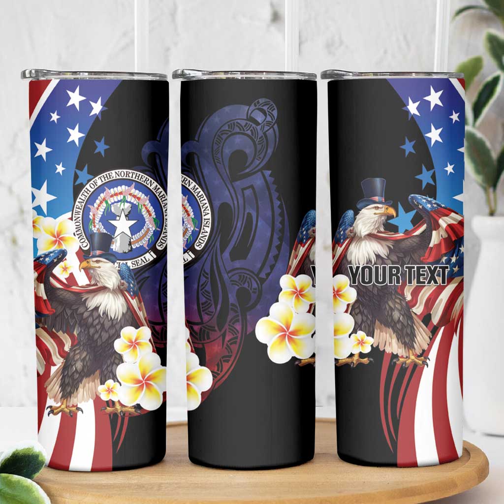 Personalized Northern Mariana Islands 4th of July Skinny Tumbler Plumeria USA Eagle
