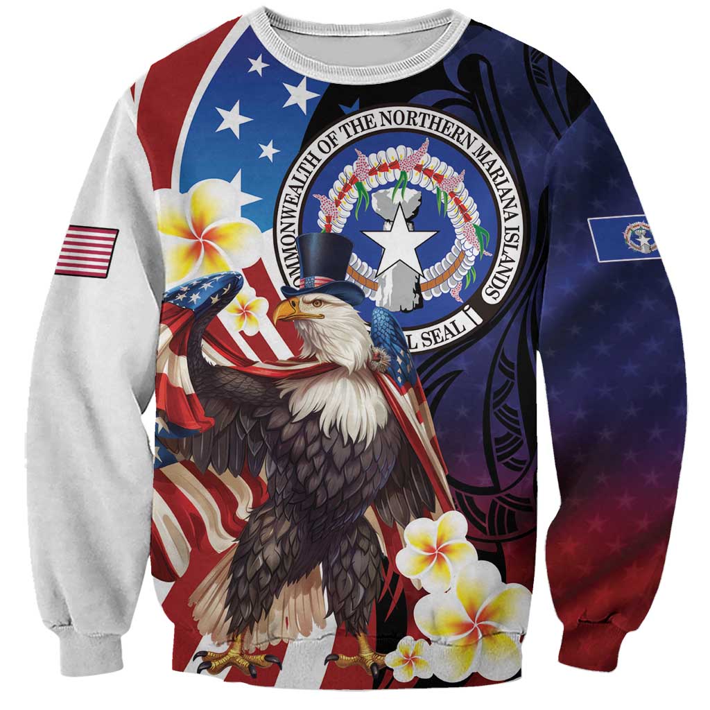 Personalized Northern Mariana Islands 4th of July Sweatshirt Plumeria USA Eagle