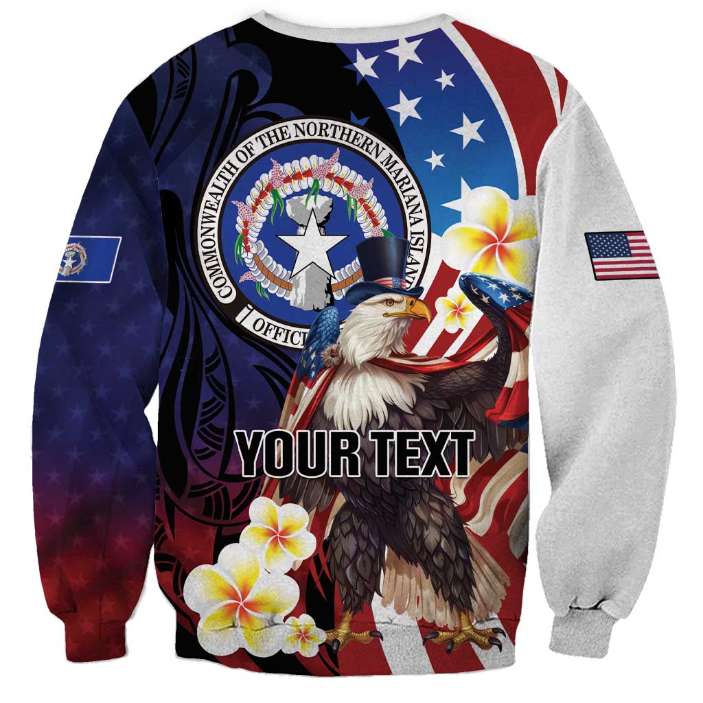 Personalized Northern Mariana Islands 4th of July Sweatshirt Plumeria USA Eagle