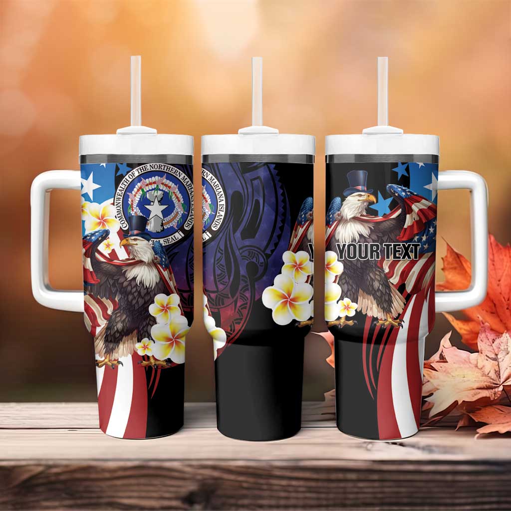 Personalized Northern Mariana Islands 4th of July Tumbler With Handle Plumeria USA Eagle