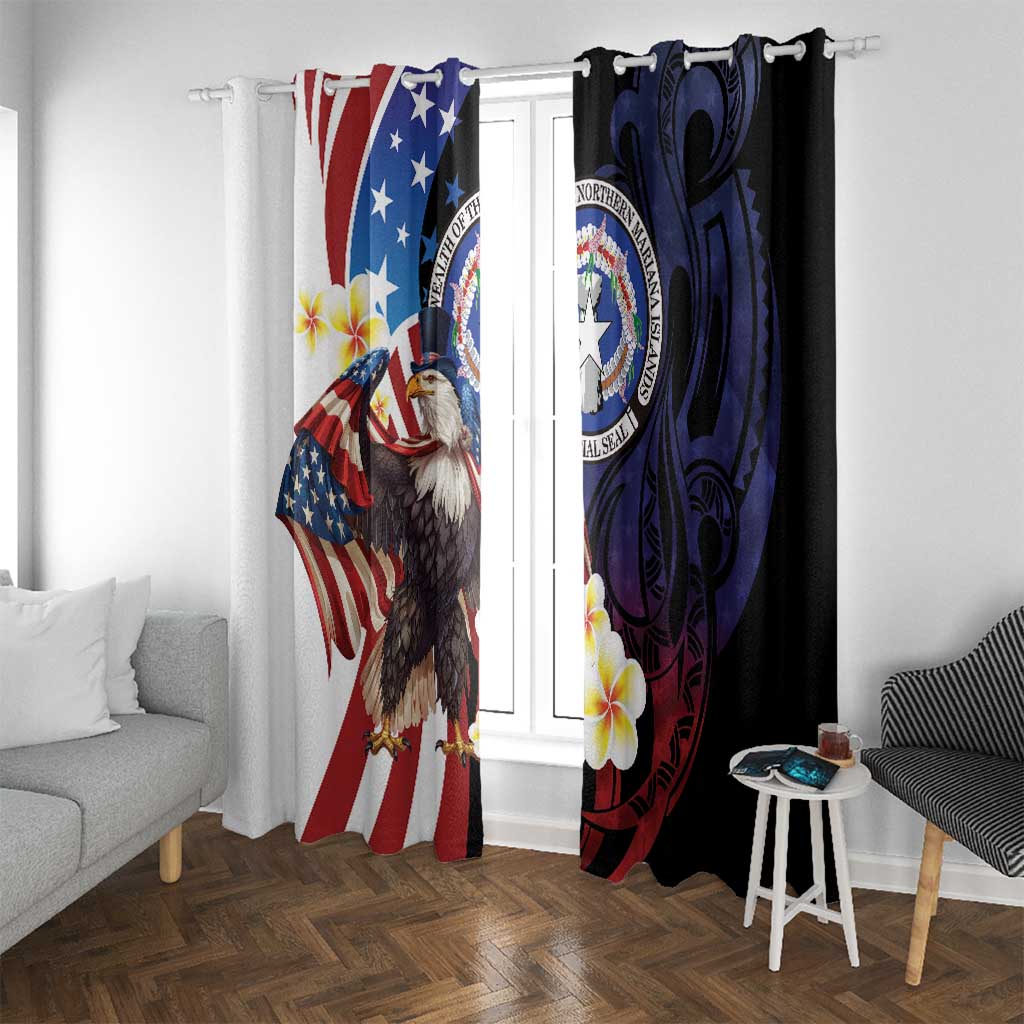 Northern Mariana Islands 4th of July Window Curtain Plumeria USA Eagle