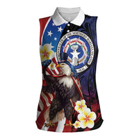 Personalized Northern Mariana Islands 4th of July Women Sleeveless Polo Shirt Plumeria USA Eagle