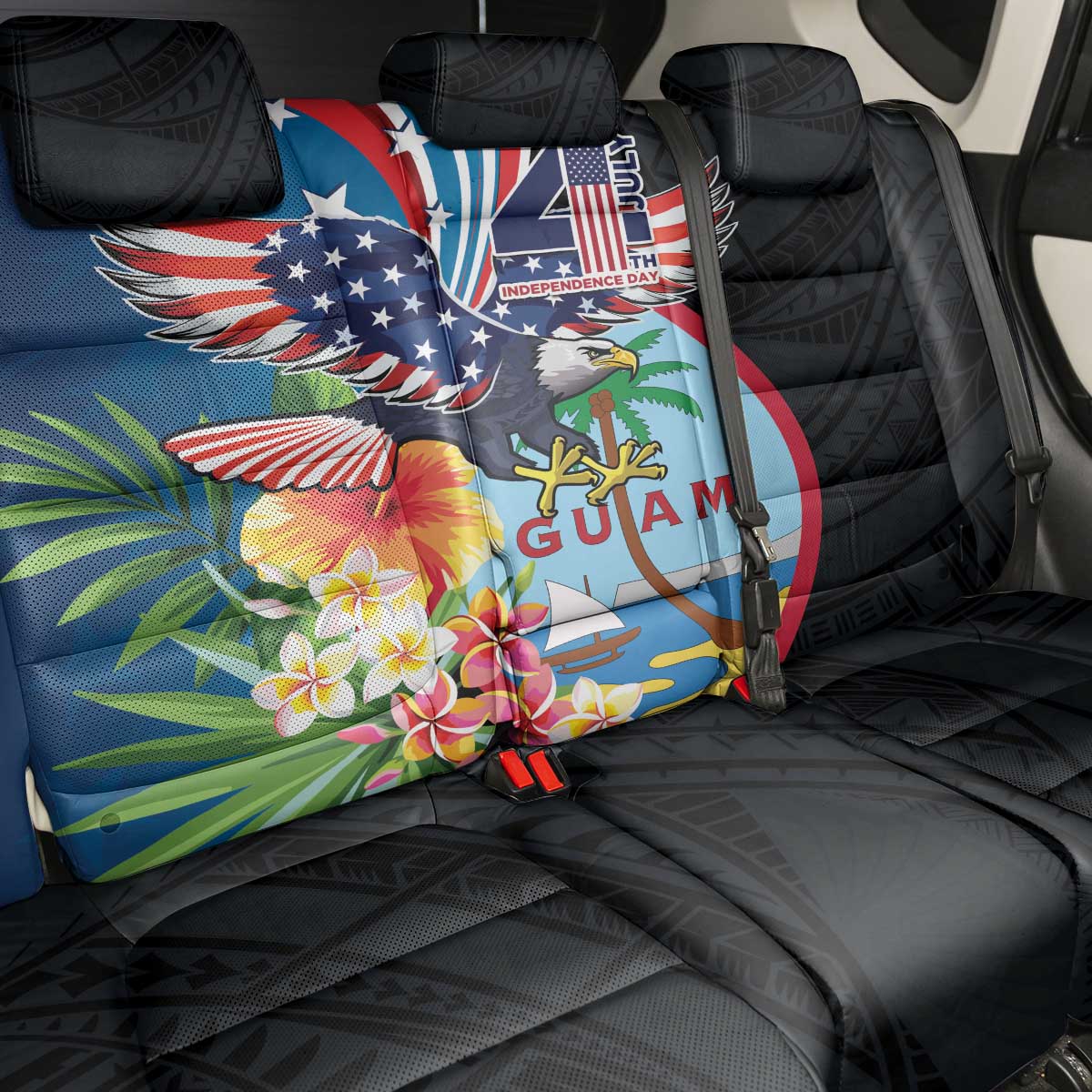 Guam Fourth of July Back Car Seat Cover Tropical Flowers