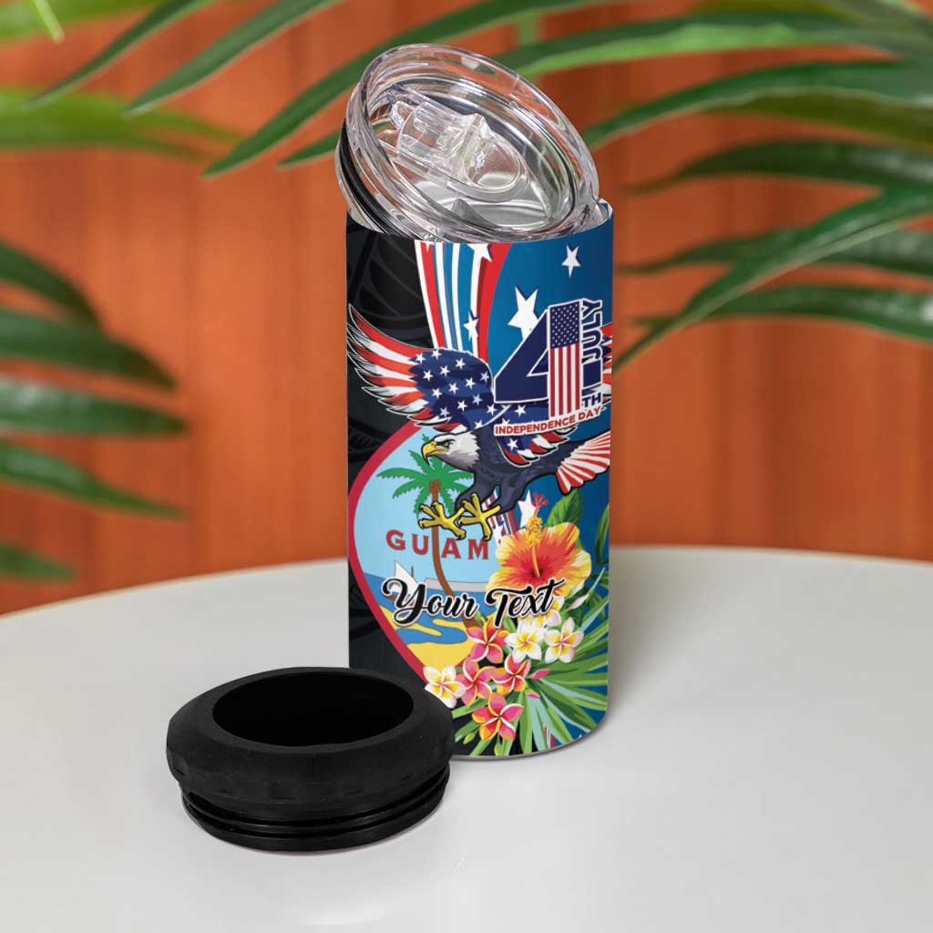 Personalized Guam Fourth of July 4 in 1 Can Cooler Tumbler Tropical Flowers
