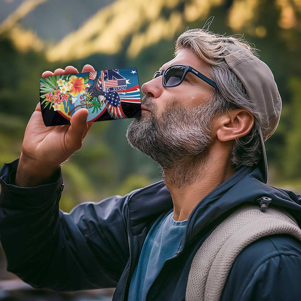 Personalized Guam Fourth of July 4 in 1 Can Cooler Tumbler Tropical Flowers